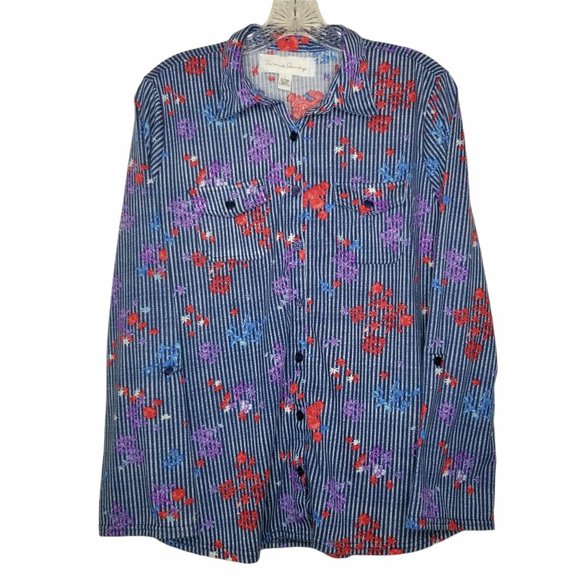 French Laundry Floral Striped Long Sleeve Tab - Picture 1 of 3